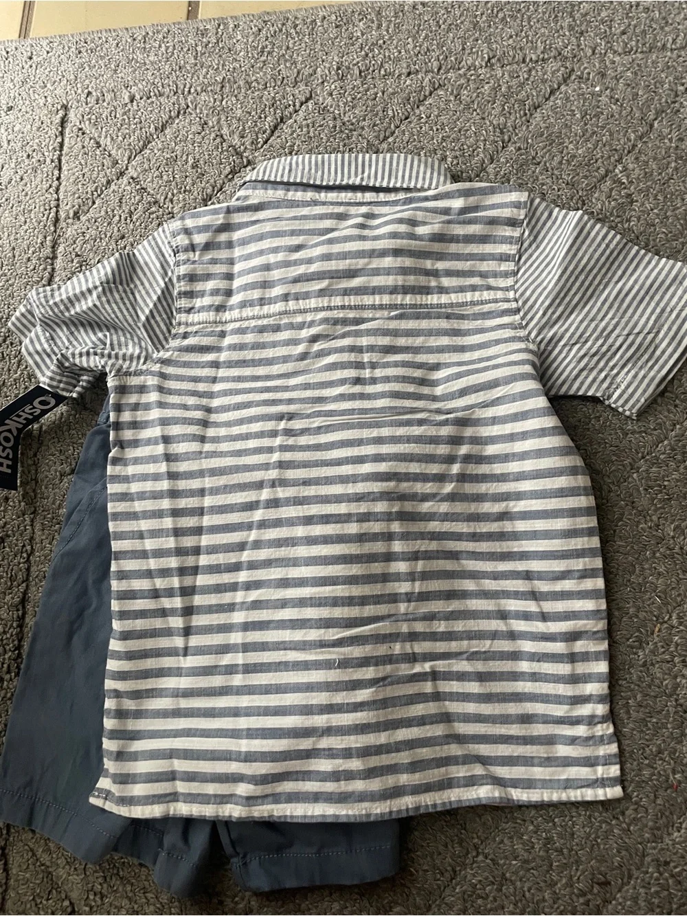 Boys Striped Button-Up Shirt & Shorts - Light Blue & White